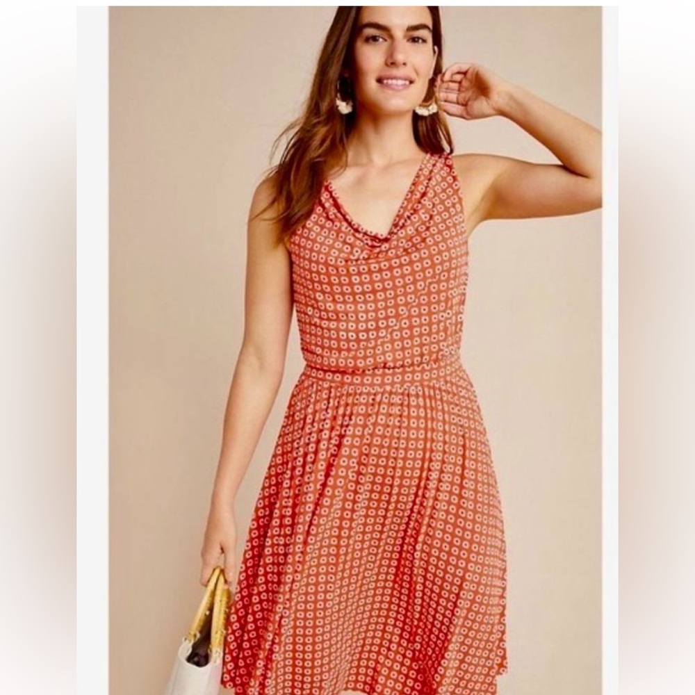 Maeve Anthropologie Brianne coral orange floral dress